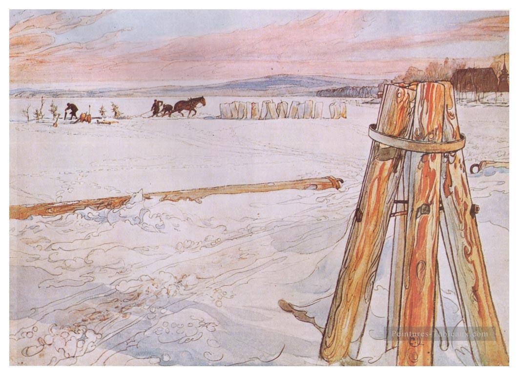 récolte de glace 1905 Carl Larsson Peintures à l'huile